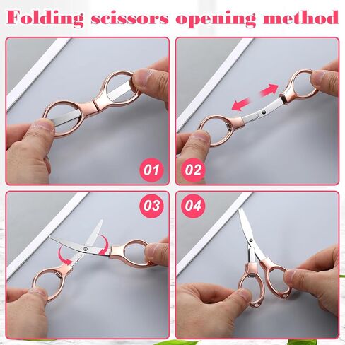 4 Pcs Folding Scissors Portable Mini Travel Scissors Shaped Mini Shear Telescopic Cutter Anti Rust Stainless Steel Scissor for Fishing Sewing Crafting Home Office Paper Travel (Rose Gold and Gold) in Saudi Arabia