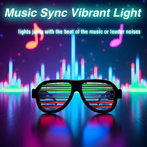 GS GLOWSEEN Light Up Shutter Glasses Sound Reactive - USB Rechargeable Rave Glasses - Black in Kuwait