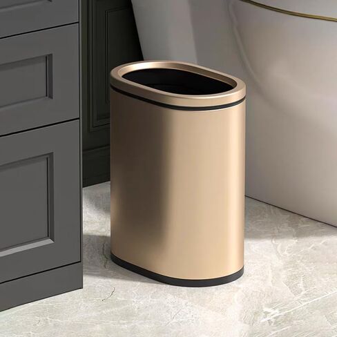 سلة مهملات الحمام المعدنية 9L/2.4GAL، سلة مهملات مزدوجة بيضاوية مفتوحة، سلة قمامة ضيقة للحمام، غرفة النوم، الفندق، المكتب، RV (فضي) in Kuwait