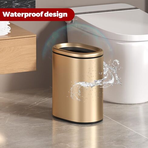 سلة مهملات الحمام المعدنية 9L/2.4GAL، سلة مهملات مزدوجة بيضاوية مفتوحة، سلة قمامة ضيقة للحمام، غرفة النوم، الفندق، المكتب، RV (فضي) in Kuwait