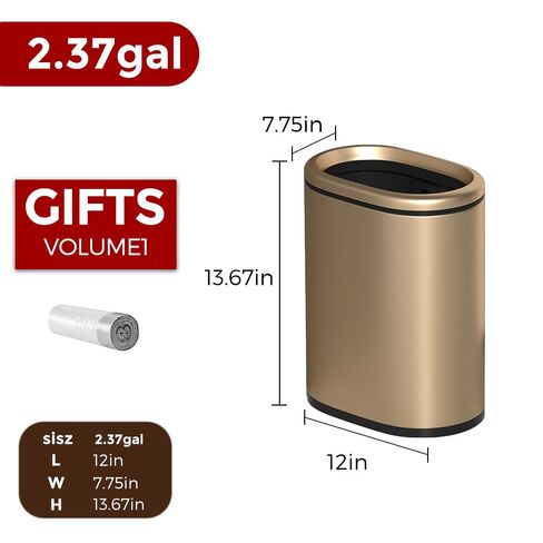 سلة مهملات الحمام المعدنية 9L/2.4GAL، سلة مهملات مزدوجة بيضاوية مفتوحة، سلة قمامة ضيقة للحمام، غرفة النوم، الفندق، المكتب، RV (فضي) in Kuwait