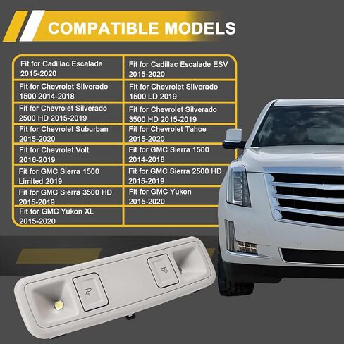 84398398 Front Interior Dome Light Lamp Assembly Fit for Cadillac Escalade Chevrolet Silverado/Suburban/Tahoe/Volt GMC Sierra/Yukon 2014-2020, Replace# 23155119 23487171 84407747 - GRAY in Kuwait