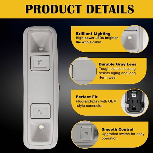 84398398 Front Interior Dome Light Lamp Assembly Fit for Cadillac Escalade Chevrolet Silverado/Suburban/Tahoe/Volt GMC Sierra/Yukon 2014-2020, Replace# 23155119 23487171 84407747 - GRAY in Kuwait