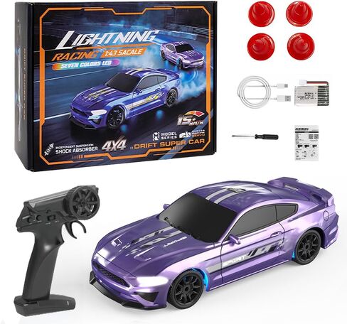 1:43 Scale Mini RC Drift Car, 2.4GHz 4WD Desktop RC Drift Car, 15KM/h Handheld Racing Mini Vehicle with LED Lights, Speed Switching Racing Sport Toy for Adults Teens (Blue) in Saudi Arabia