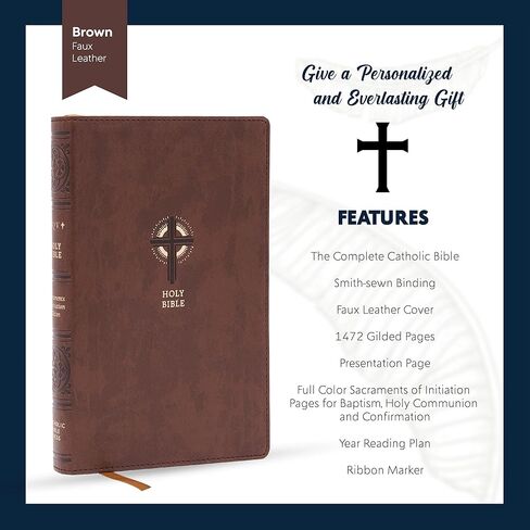 Custom NRSV Sacraments of Initiation Edition Bible Faux Leather Medium Print Size | Engraved with Name | Gift for Catholic and Religious Celebrations | Brown in Saudi Arabia