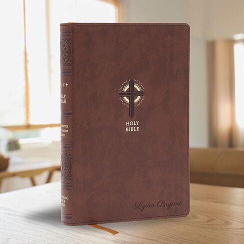 Custom NRSV Sacraments of Initiation Edition Bible Faux Leather Medium Print Size | Engraved with Name | Gift for Catholic and Religious Celebrations | Brown in Saudi Arabia