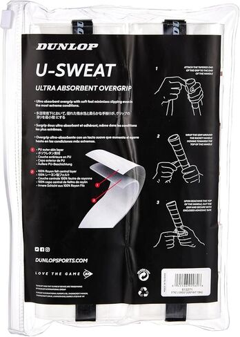 Dunlop Sports U-Sweat Tennis/Squash/Badminton/Padel OVERGRIP (3-Pack, 12-Pack, 30-Pack Roll) (Black & White Colors) (Super Absorbent, Moisture Wicking Construction, Comfortable, Cushioned Surface) in Saudi Arabia