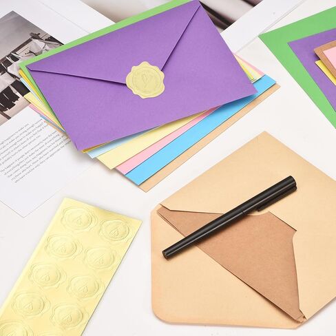 PATIKIL 50Pack Orange 4x6 Blank Cards and Envelopes, V Flap A6 Envelopes with Cardstock & Gold Stickers Small for Greeting Cards Wedding Greeting Birthday Invitations Letter Mailing in Saudi Arabia