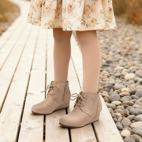 أحذية DREAM PAIRS للفتيات بكعب عريض منخفض وسحاب جانبي أحذية طويلة للكاحل للأطفال الصغار/الأطفال الصغار/الأطفال الكبار in Kuwait