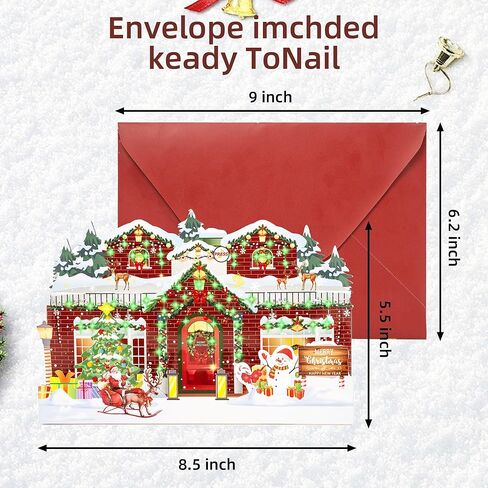 Christmas Card with Lights and Music,3D Pop Up Christmas Gift Greeting Card with Envelopes,Plays 3 Melody with Matching Flashing Lights in Saudi Arabia