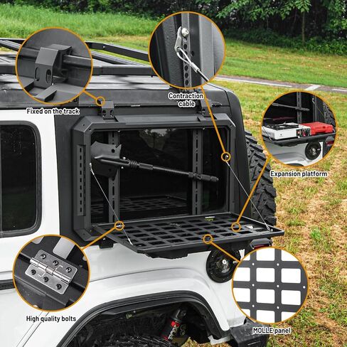 مجموعة لوحة مولي متعددة الوظائف للنافذة الخلفية لـ 2018-2024 Jeep Wrangler JL & JLU 4 أبواب قابلة للفتح منصة مولي تكتيكية للأدوات (2025 أحدث طراز مطور) in Kuwait