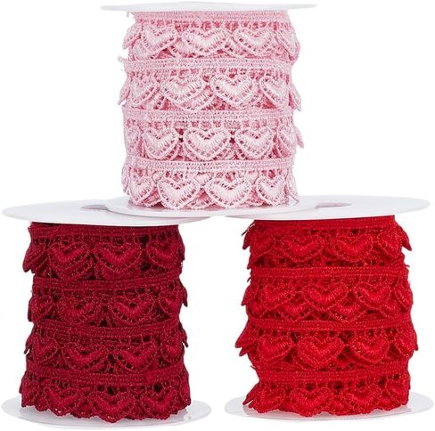 15Yards/13.7M Heart Lace Trim 1/2 inch Wide 3Color Heart Edging Trimmings Peach Heart Lace Ribbon with 3pcs Plastic Empty Spool for DIY Sewing Craft Embellishments Accessories Gift Wrapping Supplies in Saudi Arabia