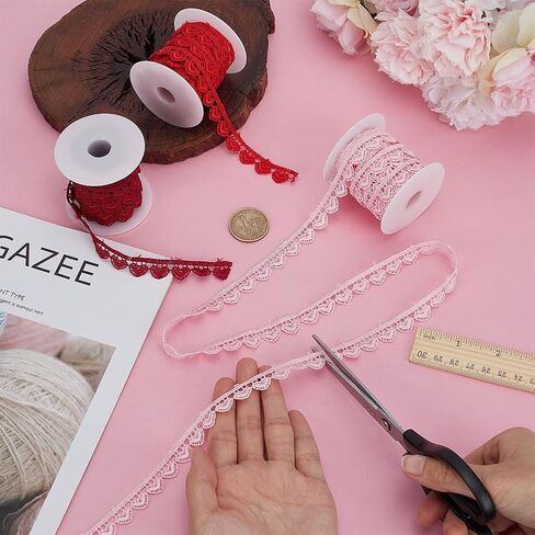 15Yards/13.7M Heart Lace Trim 1/2 inch Wide 3Color Heart Edging Trimmings Peach Heart Lace Ribbon with 3pcs Plastic Empty Spool for DIY Sewing Craft Embellishments Accessories Gift Wrapping Supplies in Saudi Arabia