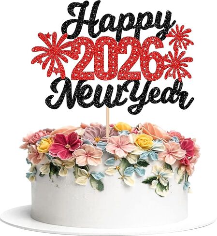 30 PCS Happy New Year 2026 Cupcake Toppers Glitter Cheers to 2026 Fireworks Clock Hello 2026 Cupcake Picks Happy New Year Holiday Theme Party Cake Decorations Supplies Gold in Saudi Arabia