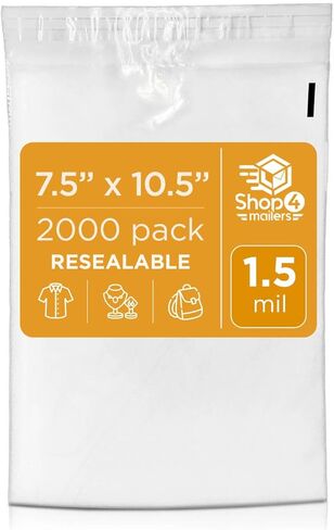 Shop4Mailers 7.5 × 10.5 أكياس بولي بلاستيكية شفافة 1.5 مل تغليف ذاتي الغلق للملابس والمجوهرات والمستندات والمطبوعات والهدايا والتخزين - قابلة للإغلاق - عبوة من 2000 in Saudi Arabia