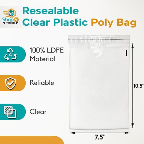Shop4Mailers 7.5 × 10.5 أكياس بولي بلاستيكية شفافة 1.5 مل تغليف ذاتي الغلق للملابس والمجوهرات والمستندات والمطبوعات والهدايا والتخزين - قابلة للإغلاق - عبوة من 2000 in Saudi Arabia
