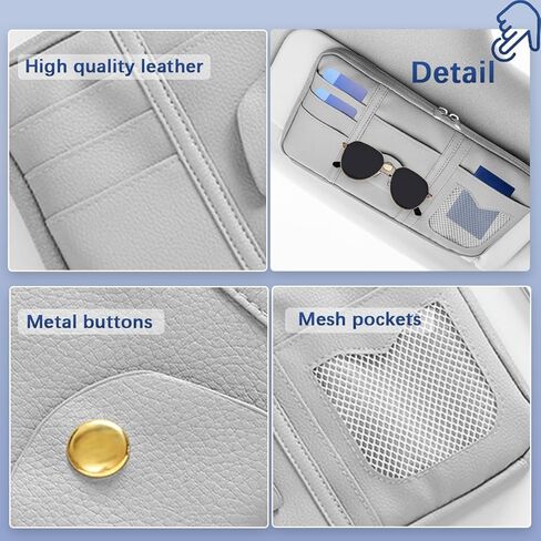 Car Sun Visor Organizer, Multi-Pocket Leather Vehicle Visor Storage Pouch & Sunglasses Holder, Auto Interior Document Card Holder with Double Zipper, Universal for Truck SUV Sedan (Navy Blue) in Saudi Arabia