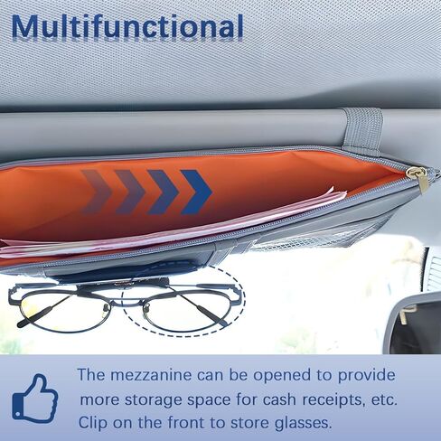 Car Sun Visor Organizer, Multi-Pocket Leather Vehicle Visor Storage Pouch & Sunglasses Holder, Auto Interior Document Card Holder with Double Zipper, Universal for Truck SUV Sedan (Navy Blue) in Saudi Arabia