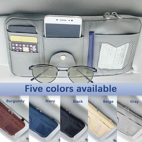 Car Sun Visor Organizer, Multi-Pocket Leather Vehicle Visor Storage Pouch & Sunglasses Holder, Auto Interior Document Card Holder with Double Zipper, Universal for Truck SUV Sedan (Navy Blue) in Saudi Arabia