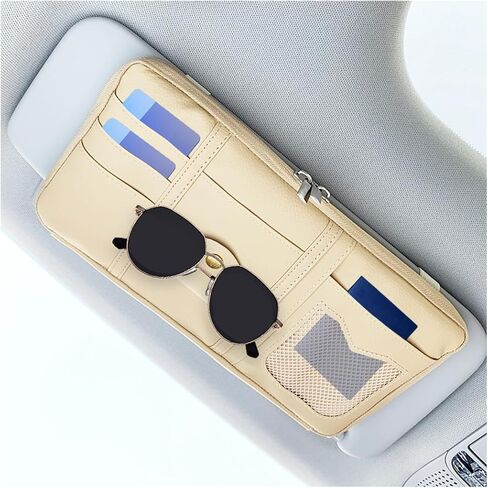 Car Sun Visor Organizer, Multi-Pocket Leather Vehicle Visor Storage Pouch & Sunglasses Holder, Auto Interior Document Card Holder with Double Zipper, Universal for Truck SUV Sedan (Navy Blue) in Saudi Arabia