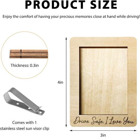 Car Visor Picture Frame, Wooden Photo Frame Automotive Sun Visor Clips for Family Members, Drive Safe Vehicle Personalized Decor Hanging Photo Holder for Fathers Day Gift (I Love You) in Kuwait