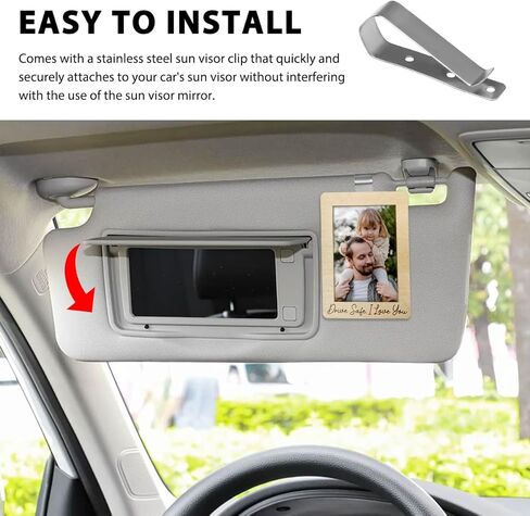 Car Visor Picture Frame, Wooden Photo Frame Automotive Sun Visor Clips for Family Members, Drive Safe Vehicle Personalized Decor Hanging Photo Holder for Fathers Day Gift (I Love You) in Kuwait