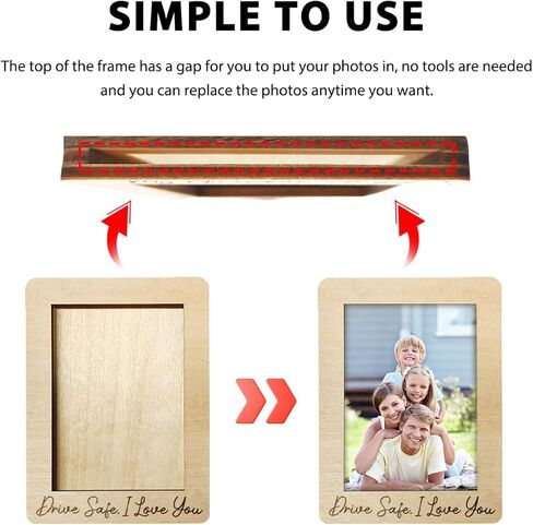 Car Visor Picture Frame, Wooden Photo Frame Automotive Sun Visor Clips for Family Members, Drive Safe Vehicle Personalized Decor Hanging Photo Holder for Fathers Day Gift (I Love You) in Kuwait