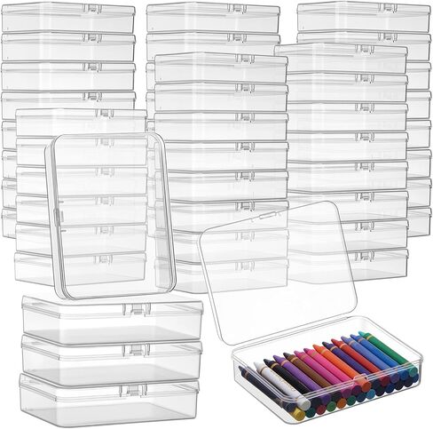 Dunzoom 50 Pcs Plastic Crayon Box with Lid Clear Mini Crayons Organizer Holder Small Case Storage Containers for Pen Pencil Art Crafts School Classroom Office Supplies in Saudi Arabia