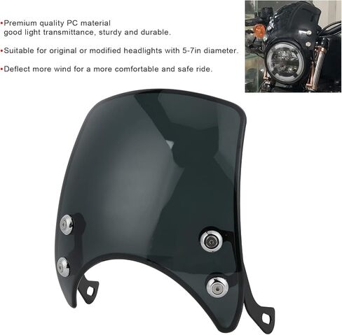 Motorcycle Headlight Fairing Cover, Retro Motorcycle Windshield PC Wind Deflector Universal for 5-7in Headlight Motorbike Part in Saudi Arabia