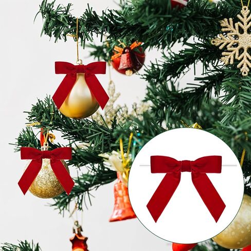 12 PCS Red Bows for Christmas Tree, 4.5" Red Velvet Bows with Twist Ties, Velvet Ribbon Bow Ornaments for Xmas Wreaths Garland Decorations Gifts Party Treat Bags in Saudi Arabia