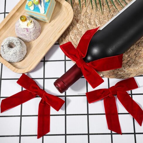 12 PCS Red Bows for Christmas Tree, 4.5" Red Velvet Bows with Twist Ties, Velvet Ribbon Bow Ornaments for Xmas Wreaths Garland Decorations Gifts Party Treat Bags in Saudi Arabia