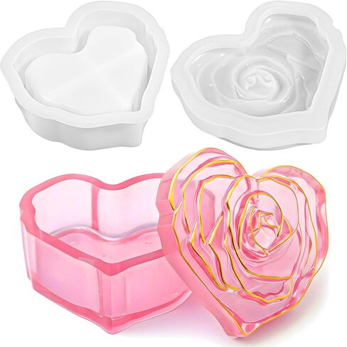 Heart Jar Resin Mold with Rose Lid Heart Box Resin Molds Rose Flower Jar Molds for Epoxy Resins Concrete Planter Mold DIY Jewelry Storage Box Candy Container in Saudi Arabia