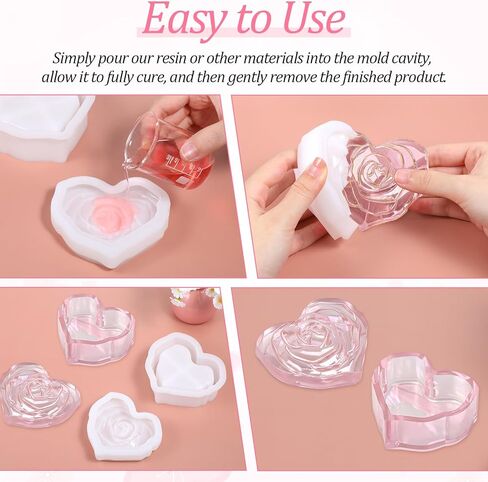 Heart Jar Resin Mold with Rose Lid Heart Box Resin Molds Rose Flower Jar Molds for Epoxy Resins Concrete Planter Mold DIY Jewelry Storage Box Candy Container in Saudi Arabia