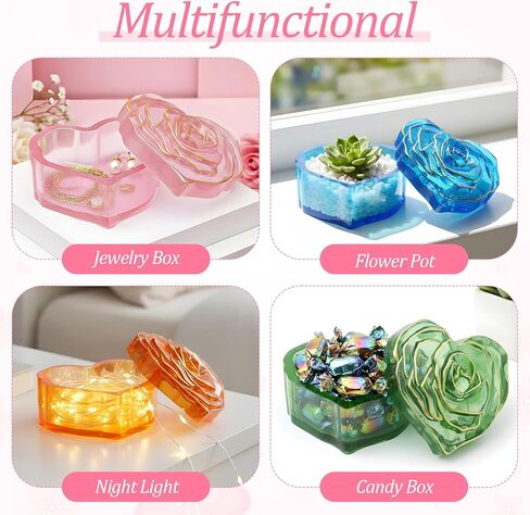 Heart Jar Resin Mold with Rose Lid Heart Box Resin Molds Rose Flower Jar Molds for Epoxy Resins Concrete Planter Mold DIY Jewelry Storage Box Candy Container in Saudi Arabia