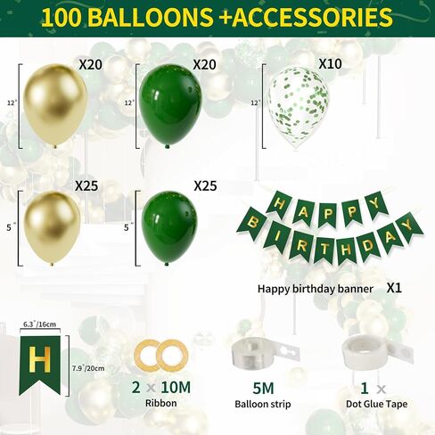 Green Gold Birthday Party Decorations 100pcs Hunter Gold Green Balloons Garland Arch Kit Pre-Strung Happy Birthday Banner for Boys Girls 16th 18th 30th 40th 50th for Men Women Jungle Party Supplies in Saudi Arabia