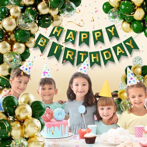 Green Gold Birthday Party Decorations 100pcs Hunter Gold Green Balloons Garland Arch Kit Pre-Strung Happy Birthday Banner for Boys Girls 16th 18th 30th 40th 50th for Men Women Jungle Party Supplies in Saudi Arabia