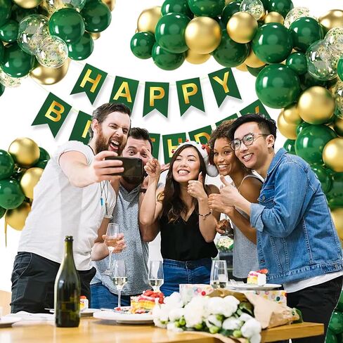 Green Gold Birthday Party Decorations 100pcs Hunter Gold Green Balloons Garland Arch Kit Pre-Strung Happy Birthday Banner for Boys Girls 16th 18th 30th 40th 50th for Men Women Jungle Party Supplies in Saudi Arabia
