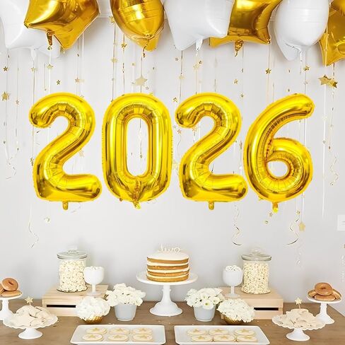 2026 بالونات رقم 2026، بالونات ذهبية 40 بوصة 2026، بالونات كبيرة من رقائق الفويل، بالون سنة جديدة سعيدة 2026 لديكورات العام الجديد، مستلزمات حفلات التخرج وعيد الميلاد in Kuwait