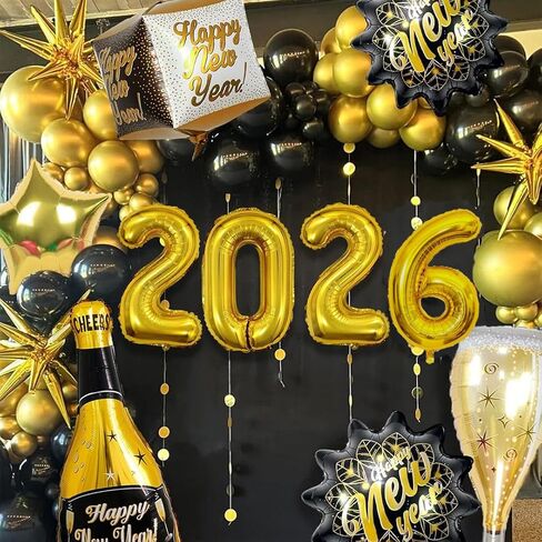 2026 بالونات رقم 2026، بالونات ذهبية 40 بوصة 2026، بالونات كبيرة من رقائق الفويل، بالون سنة جديدة سعيدة 2026 لديكورات العام الجديد، مستلزمات حفلات التخرج وعيد الميلاد in Kuwait
