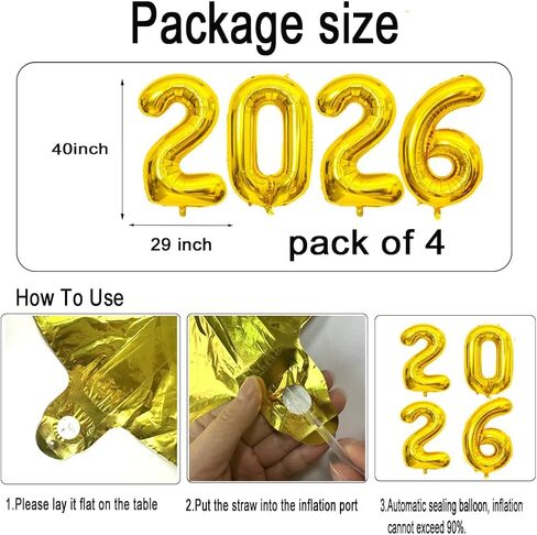 2026 بالونات رقم 2026، بالونات ذهبية 40 بوصة 2026، بالونات كبيرة من رقائق الفويل، بالون سنة جديدة سعيدة 2026 لديكورات العام الجديد، مستلزمات حفلات التخرج وعيد الميلاد in Kuwait