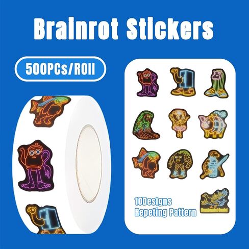 1000Pcs AI Italian Brainrot Stickers,Cute Animals Tralalero Tralala Stickers for Girls Boys 2 Rolls Waterproof Vinyl Party Favors Bottles Laptop Phone in Saudi Arabia