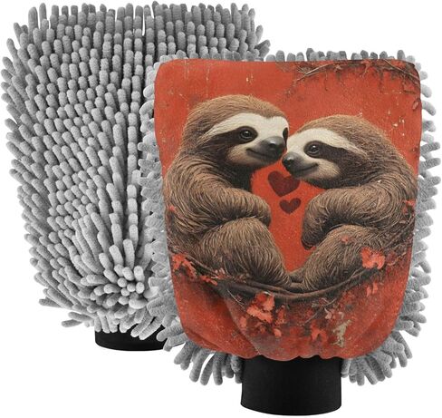 قفاز غسيل السيارات AIXIWAWA Sloth Love Print قفاز غسيل مقاوم للخدش وماص للماء، عبوة كبيرة من قطعتين in Saudi Arabia