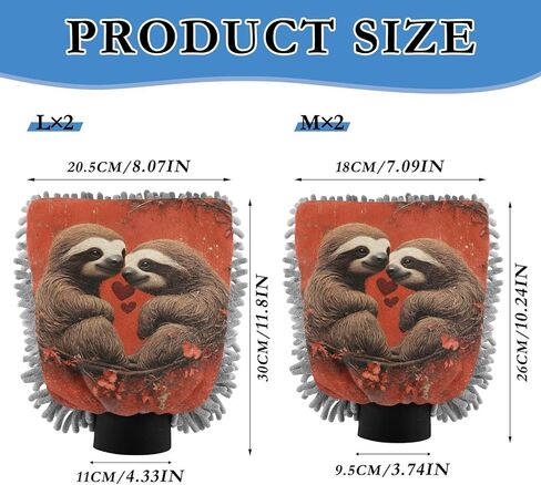 AIXIWAWA Sloth Love Print Car Wash Mitt Washing Glove Scratch Free Water Absorbent 2 Pack Large in Kuwait