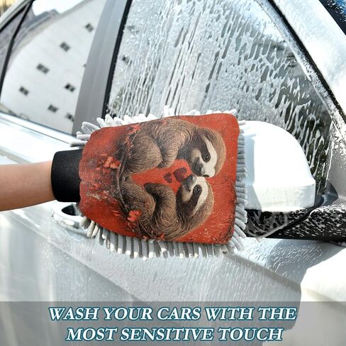 AIXIWAWA Sloth Love Print Car Wash Mitt Washing Glove Scratch Free Water Absorbent 2 Pack Large in Kuwait