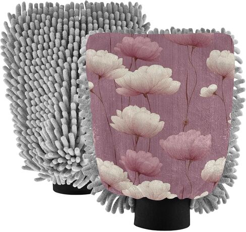 AIXIWAWA Elegant Floral Print Car Wash Mitt Washing Glove Scratch Free Water Absorbent 2 Pack Medium in Saudi Arabia