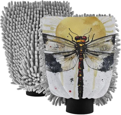 AIXIWAWA Dragonfly Sun Print Car Wash Mitt Washing Glove Scratch Free Water Absorbent 2 Pack Medium in Saudi Arabia