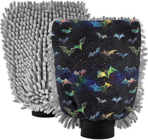 AIXIWAWA Car Wash Mitt Washing Glove Colorful Bats Halloween Print Scratch Free Water Absorbent 2 Pack Large in Saudi Arabia