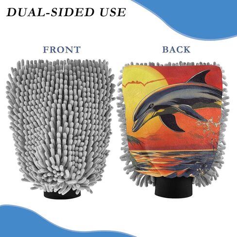 AIXIWAWA Sunset Dolphin Print Car Wash Mitt Washing Glove Scratch Free Water Absorbent 2 Pack Medium in Saudi Arabia