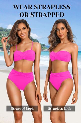 مجموعة بيكيني Tempt Me Women Bandeau بيكيني من قطعتين بدون حمالات، ملابس سباحة عالية الخصر بخصر عالٍ in Saudi Arabia