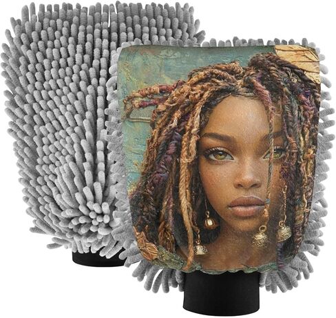 AIXIWAWA Car Wash Mitt Washing Glove African Woman Butterfly Print Scratch Free Water Absorbent 2 Pack Medium in Saudi Arabia